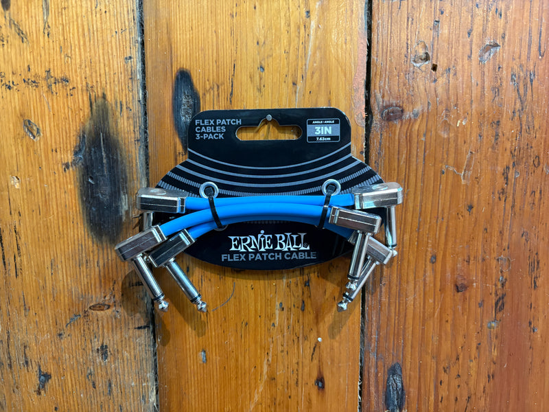 Ernie Ball 3 Inch Flex Patch Cable 3-Pack Blue