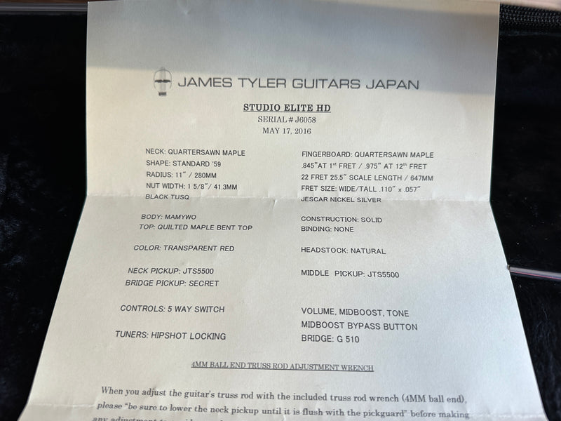 James Tyler Studio Elite HD Transparent Red Quilt HSS Japan 2016