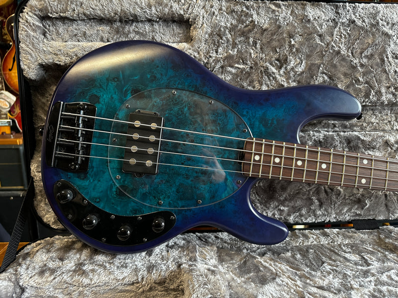 Sterling by Music Man Stingray Ray34 Poplar Burl Neptune Blue Satin