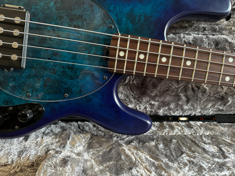 Sterling by Music Man Stingray Ray34 Poplar Burl Neptune Blue Satin