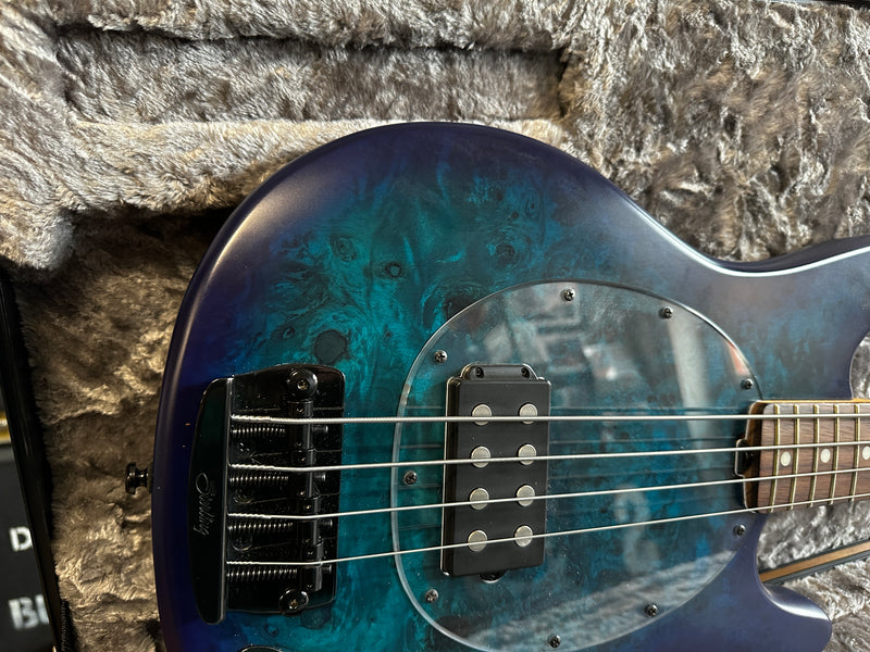Sterling by Music Man Stingray Ray34 Poplar Burl Neptune Blue Satin
