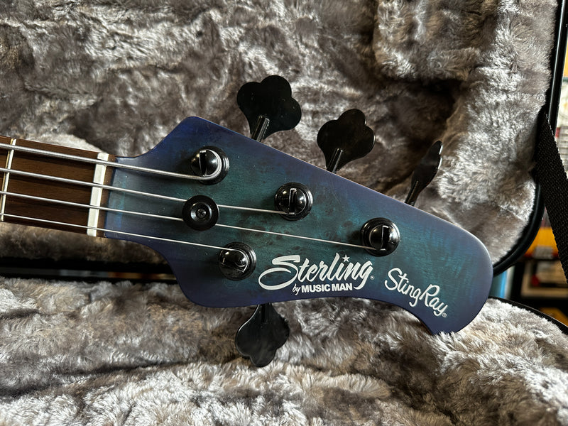 Sterling by Music Man Stingray Ray34 Poplar Burl Neptune Blue Satin