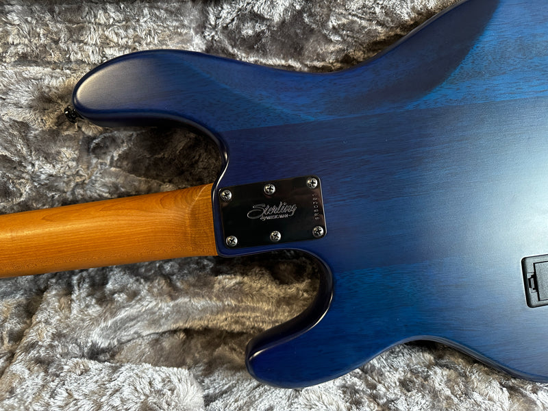 Sterling by Music Man Stingray Ray34 Poplar Burl Neptune Blue Satin