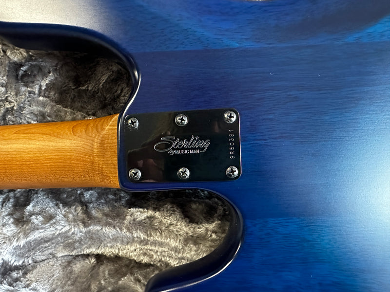 Sterling by Music Man Stingray Ray34 Poplar Burl Neptune Blue Satin