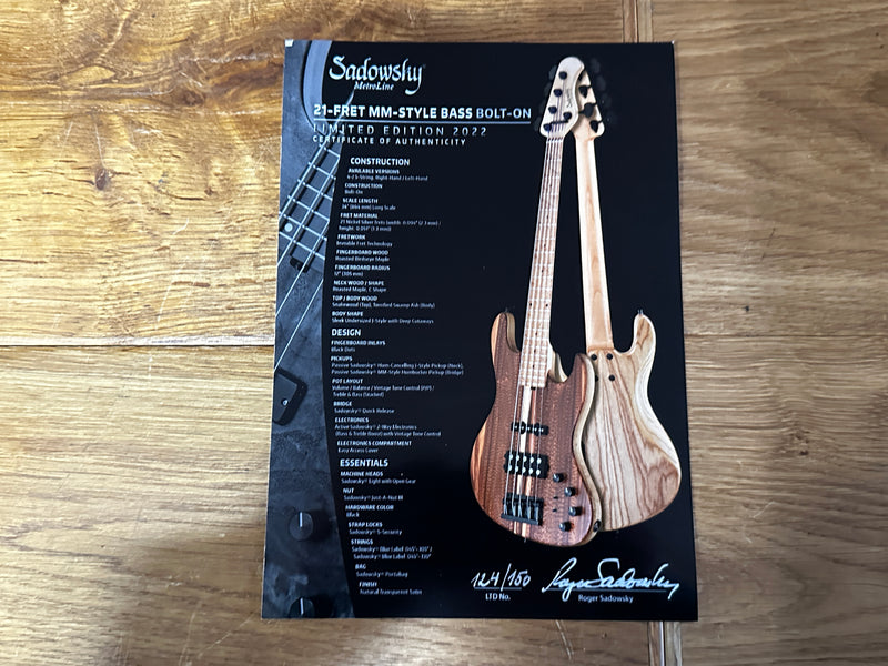 Sadowsky Limited Edition Metroline MM-Style 5-String Natural Transparent Satin 2022