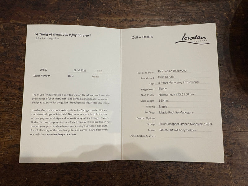 Lowden F-32 Sitka Spruce/East Indian Rosewood