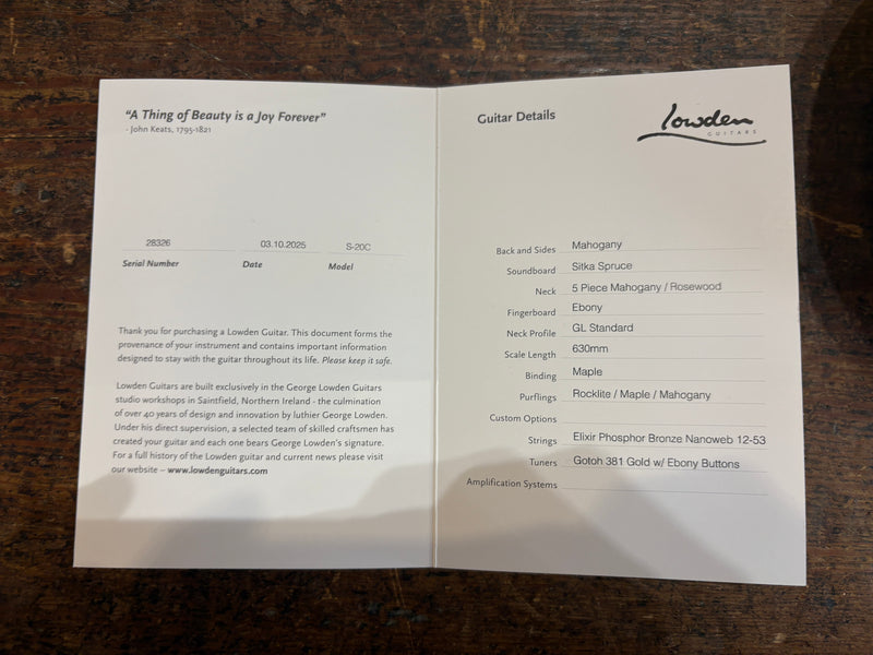 Lowden S-20c Sitka Spruce/Mahogany