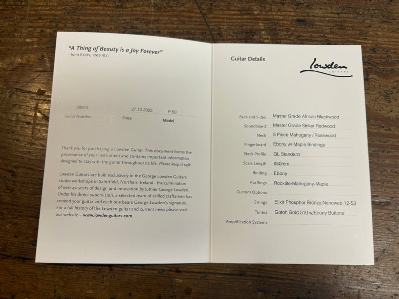 Lowden F-50 Sinker Redwood/African Blackwood