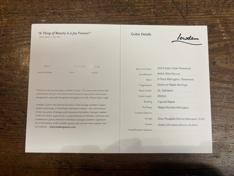 Lowden O-35 Sitka Spruce/East Indian Rosewood