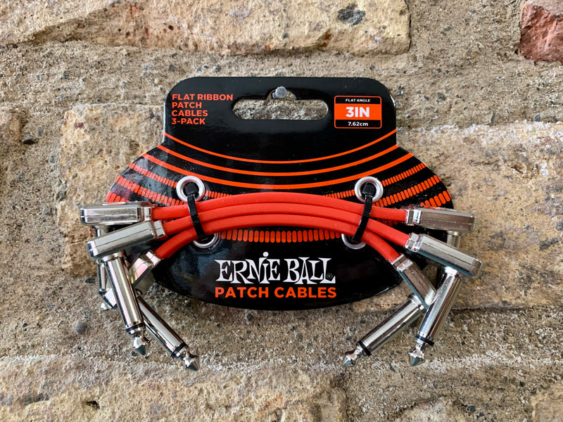Ernie Ball 3" Red Flat Ribbon Patch Cable 3-Pack