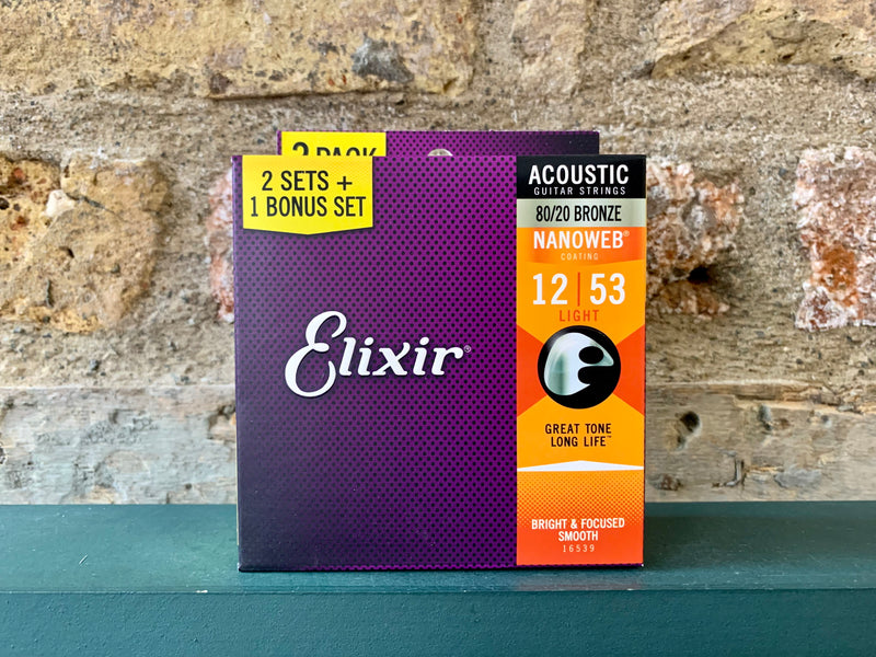 Elixir Nanoweb Light 12's 80/20 Bronze 3-for-2 Pack
